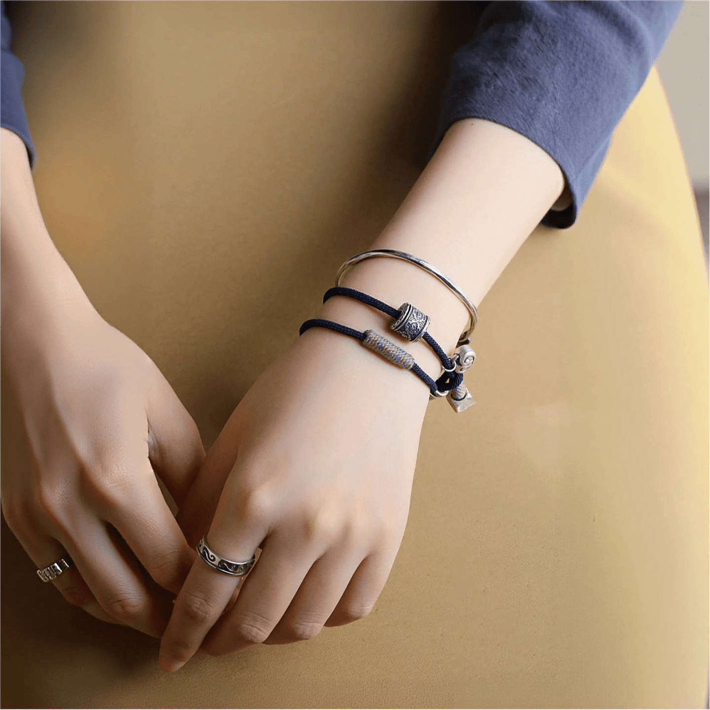 Six-Word Mantra Blue Thread Bracelet – Protection & Mindfulness