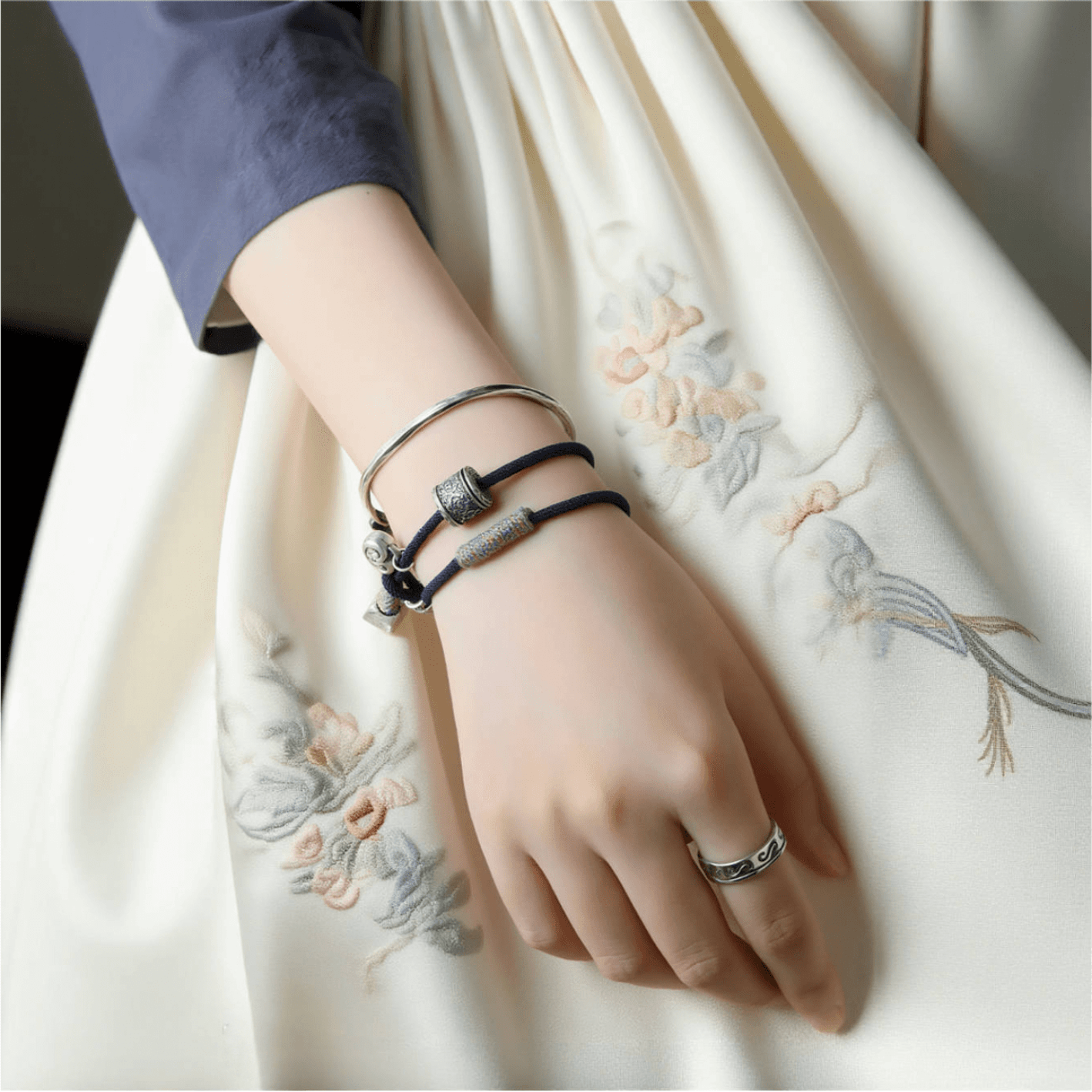 Six-Word Mantra Blue Thread Bracelet – Protection & Mindfulness