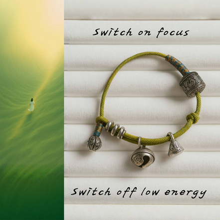 Six-Word Mantra Tibetan Bell Green Thread Bracelet – Peace & Vitality
