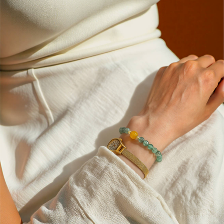 Green Strawberry Quartz & Jade Double Bracelet – Calm Sleep Energy