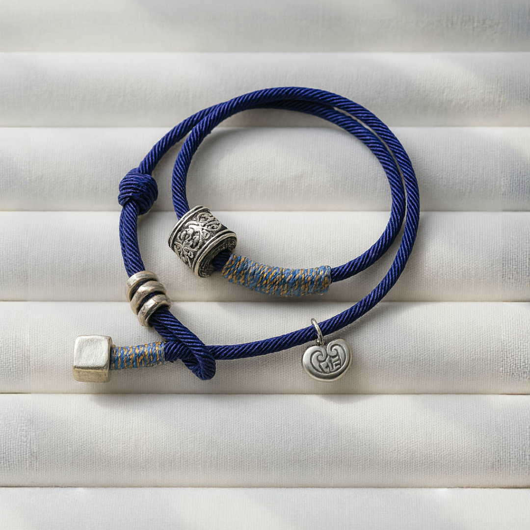 Six-Word Mantra Blue Thread Bracelet – Protection & Mindfulness