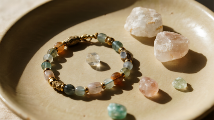 “Anxiety relief bracelet made of amethyst and howlite stones”]