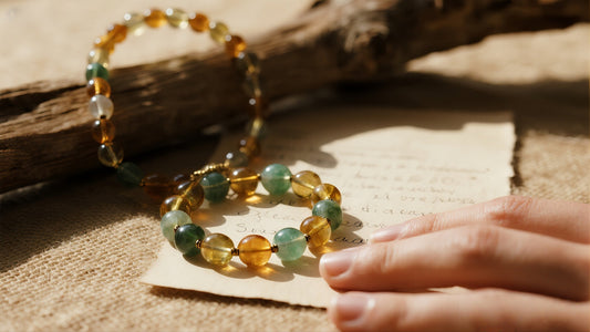  “Abundance bracelet with manifestation list on paper”]