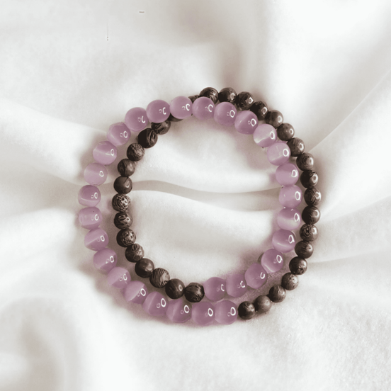 Golden Sandalwood & Cat’s Eye Stone Vintage Bracelet – Evening Mindfulness