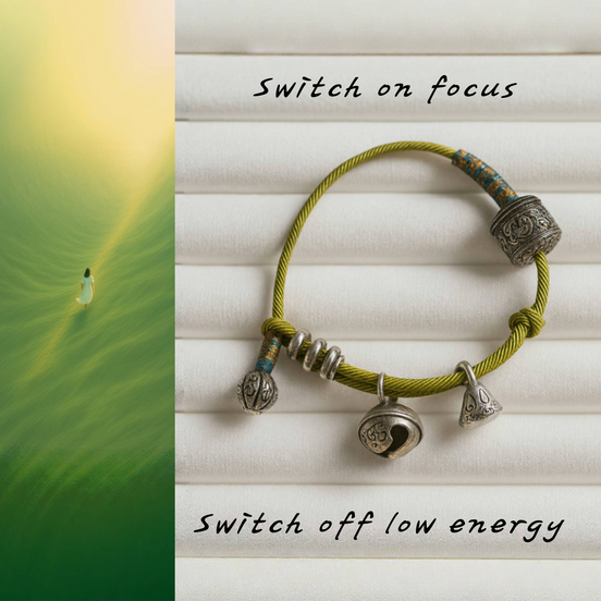 Six-Word Mantra Tibetan Bell Green Thread Bracelet – Peace & Vitality