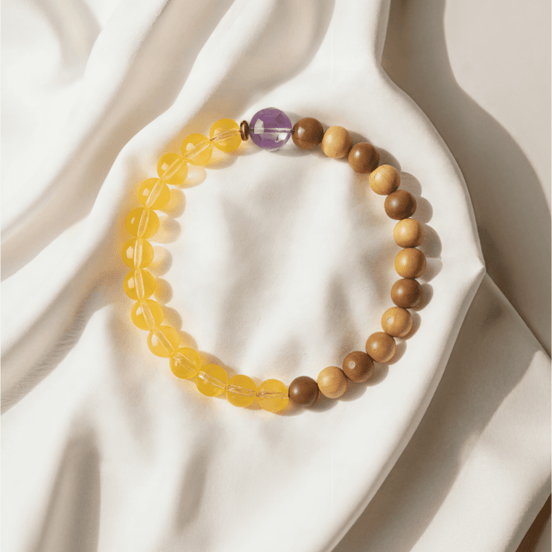 Golden Nanmu Wood & Citrine Bracelet – Stress Release & Positive Energy