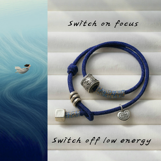 Six-Word Mantra Blue Thread Bracelet – Protection & Mindfulness