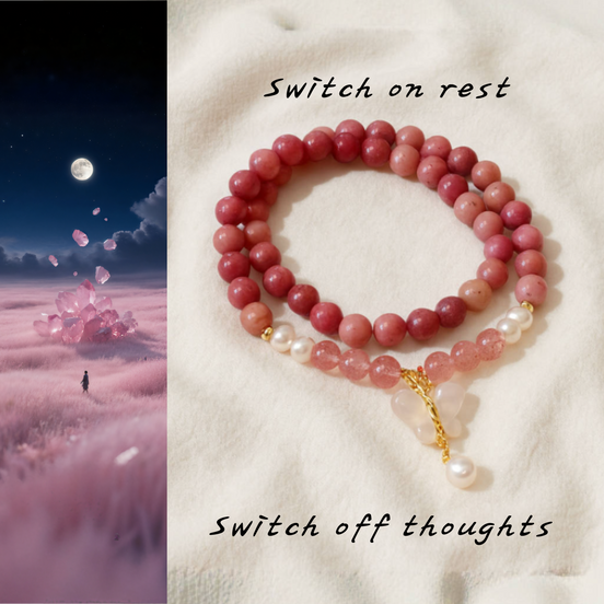 Rhodochrosite & Chalcedony Butterfly Bracelet – Sleep Ritual & Emotional Rebirth