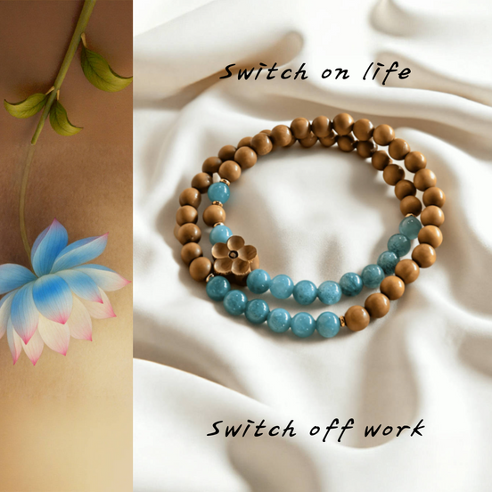 Vintage-Inspired Blue Jade & Sandalwood Peach Blossom Bracelet – Romance & Inner Ease