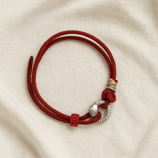 Red String Snake Circle Bracelet – Silver Amulet for Protection, Renewal & Courage
