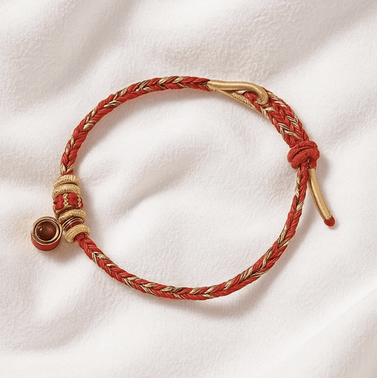 Red String Projection Bracelet – Buddhist Protection Charm with Scripture Light