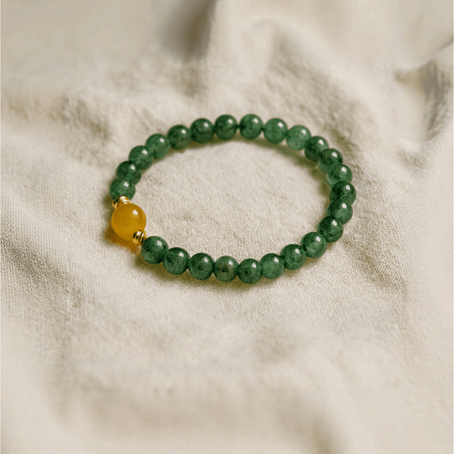 Green Strawberry Quartz & Jade Double Bracelet – Calm Sleep Energy