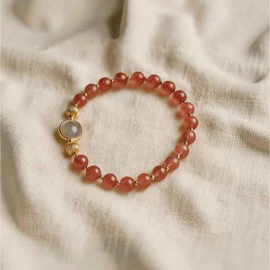 Strawberry Quartz & Gray Moonstone Bracelet – Nighttime Serenity