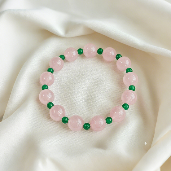 Rose Quartz & Contrasting Jade Bracelet – Gentle Evening Calm
