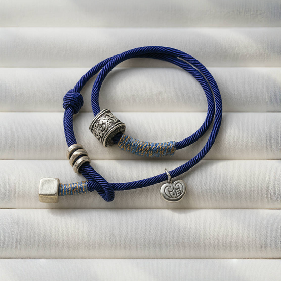 Six-Word Mantra Blue Thread Bracelet – Protection & Mindfulness