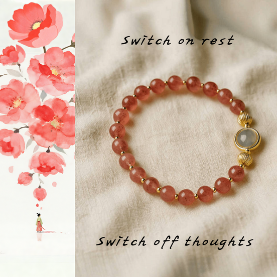 Strawberry Quartz & Gray Moonstone Bracelet – Nighttime Serenity