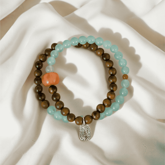 Green Sandalwood & Dongling Jade Double-Layer Bracelet – Vintage Relaxation