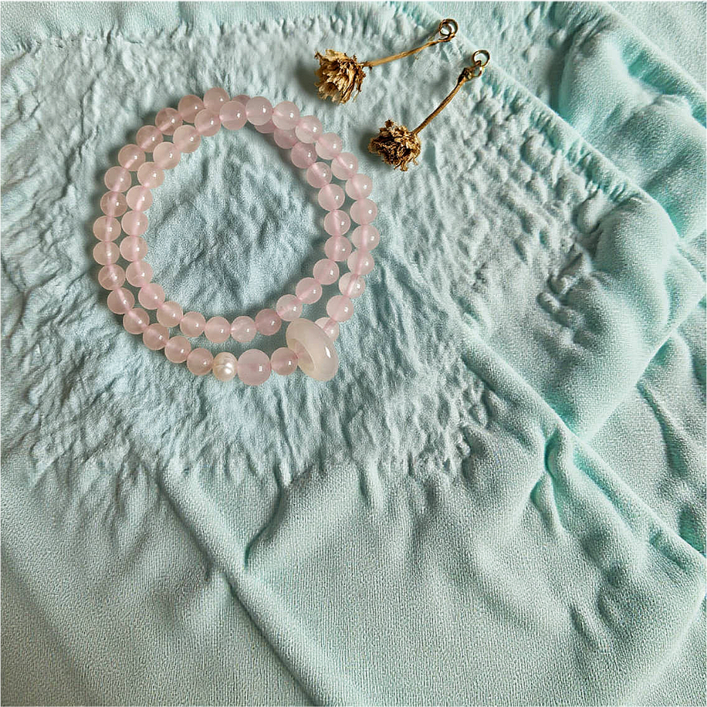 Rose Quartz & Pearl  Double Bracelet – Calm Emotional Balance