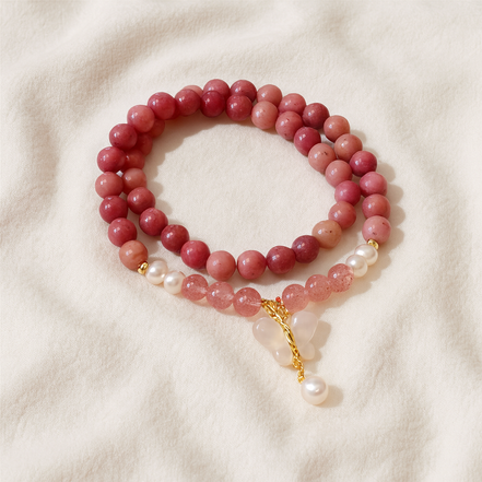 Rhodochrosite & Chalcedony Butterfly Bracelet – Sleep Ritual & Emotional Rebirth