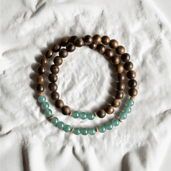 Premium Agarwood & Jade Double-Layer Bracelet displayed on a soft background, combining natural green jade and aromatic agarwood beads, ideal for mindful unwinding in off mode.