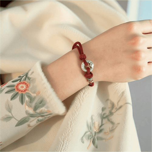 Sterling Silver snake knot red thread bracelet with vintage charm, designed for work mode focus and fortune, blending tradition with modern style